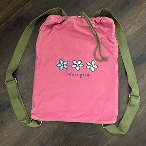 Life Is Good Pink Floral Drawstring Bag
